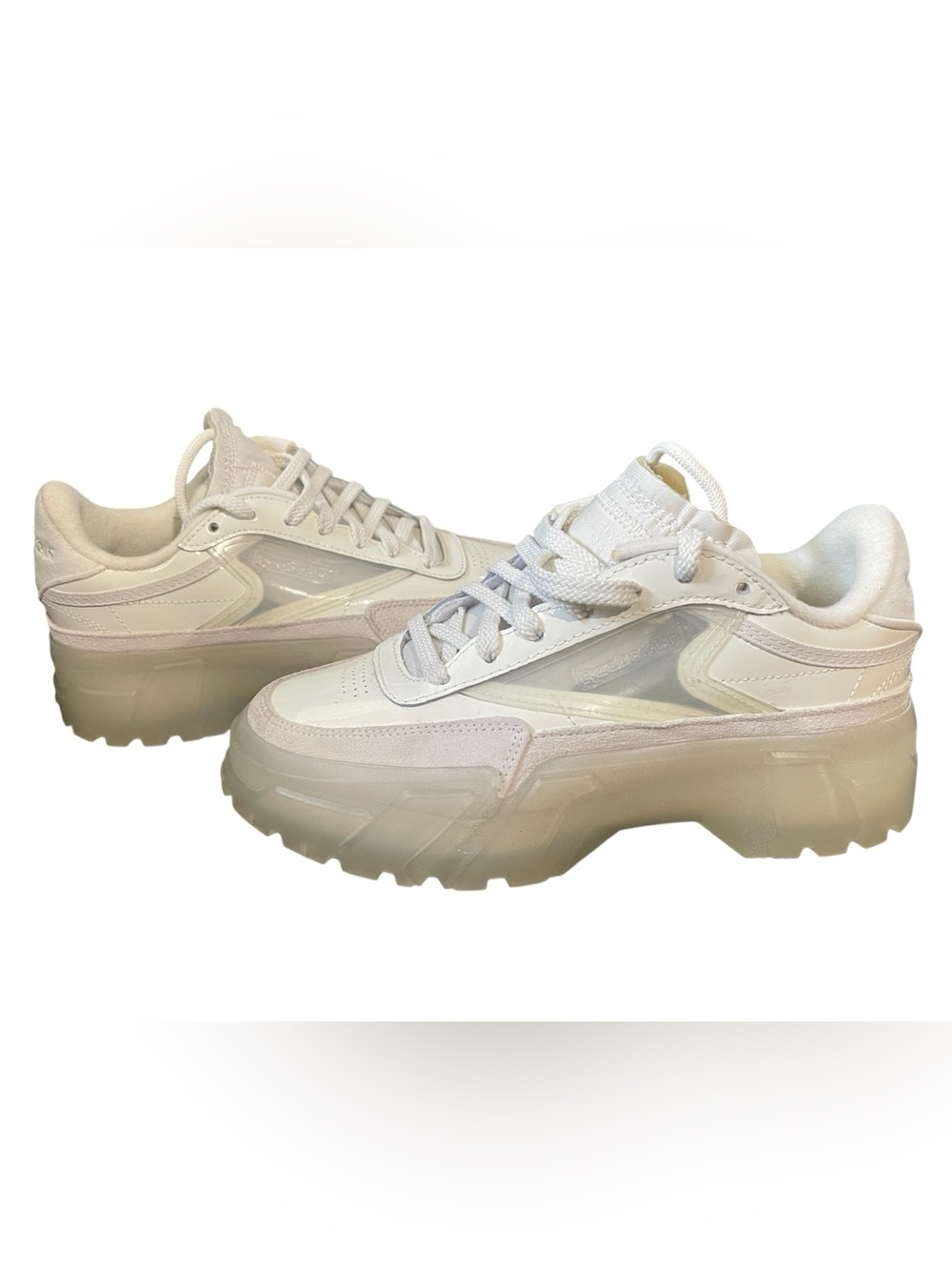 Reebok Club C 
Cardi B 
Chunky Platform Sneakers in Off-White